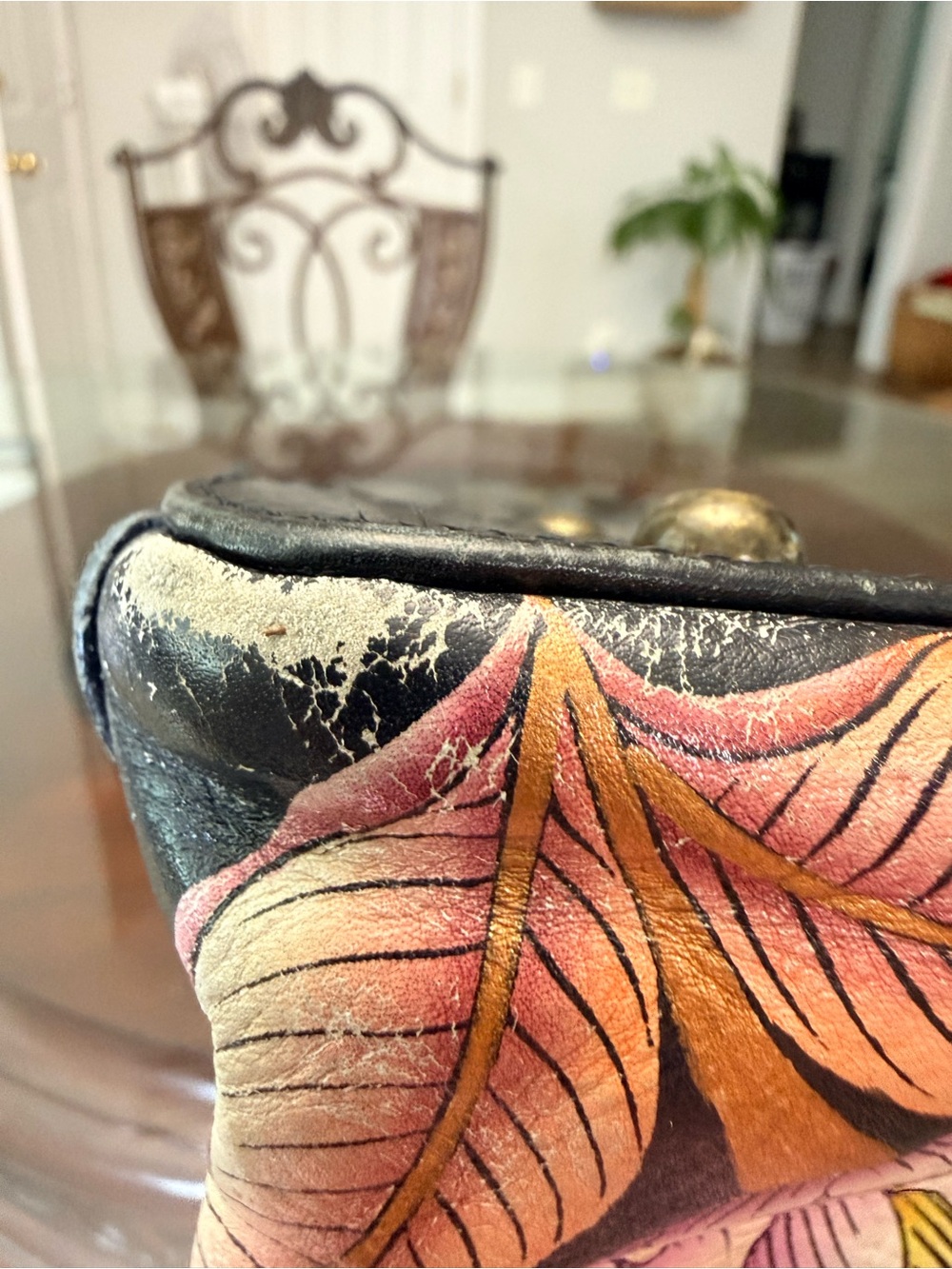 Anuschka Black Tote with Vibrant Tropical Floral Paint and matching wallet - Picture 8 of 12